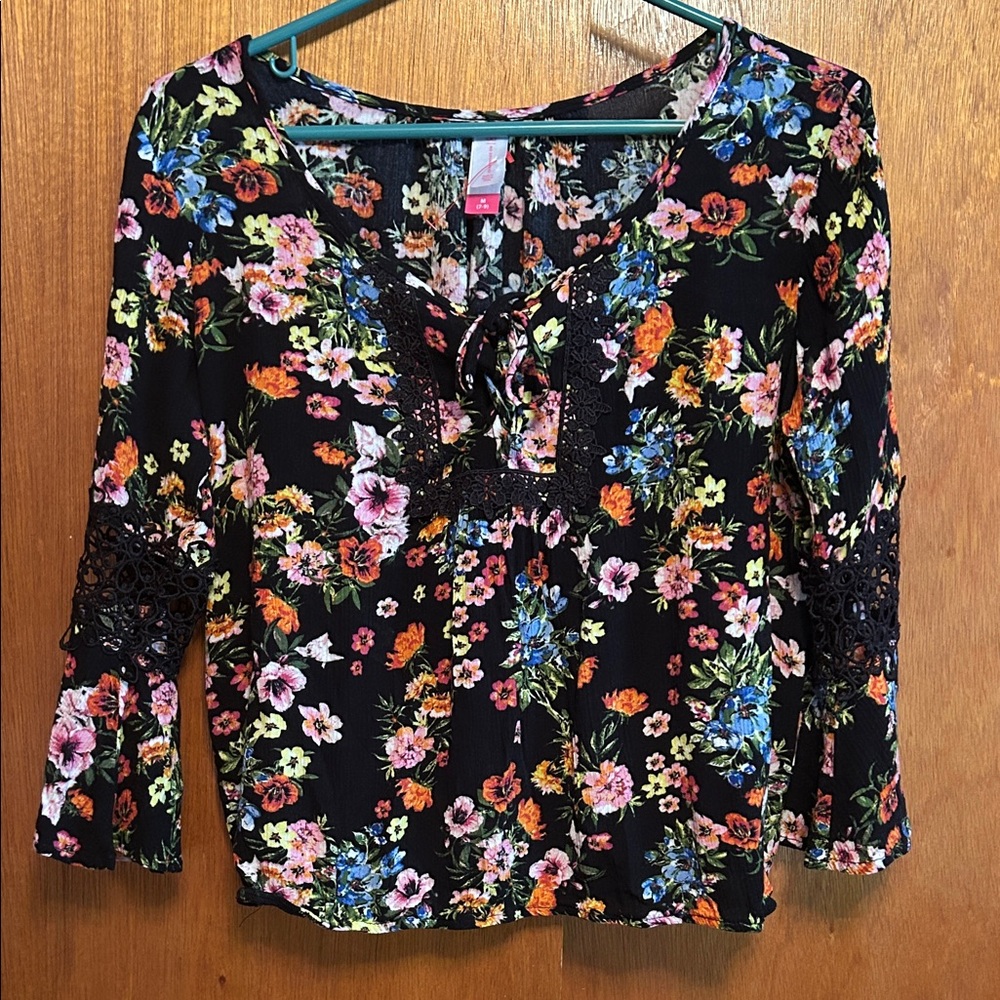 No Boundaries Black Floral Blouse
